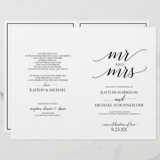 Elegant Typography Wedding Programs in Black (Voorkant / Achterkant)