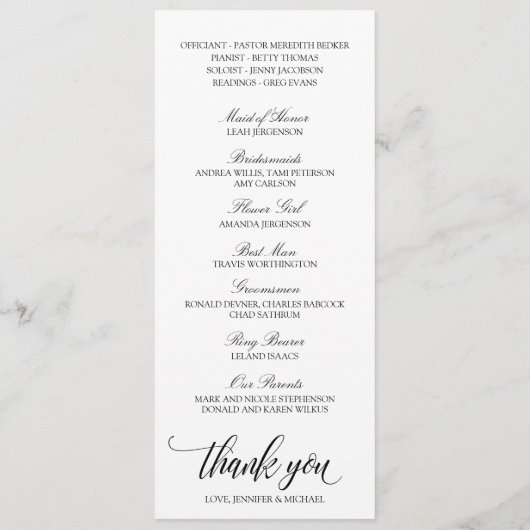 Elegant Typography Wedding Programs | Zwart Programma (Achterkant)