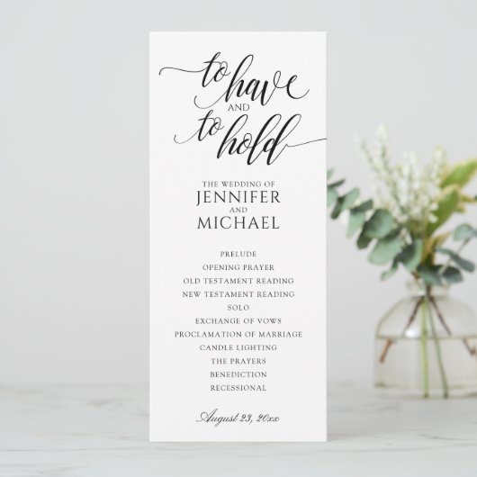 Elegant Typography Wedding Programs | Zwart Programma (Staand voorkant)