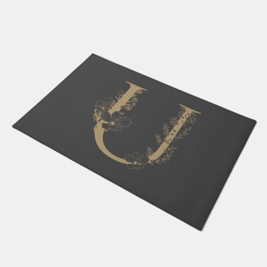 Elegant U Boho Floral Monogram Initiaal Goud Goud Deurmat (Schuin)