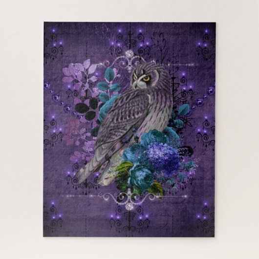 Elegant uil,  blaasjes en juwelen legpuzzel (Verticaal)