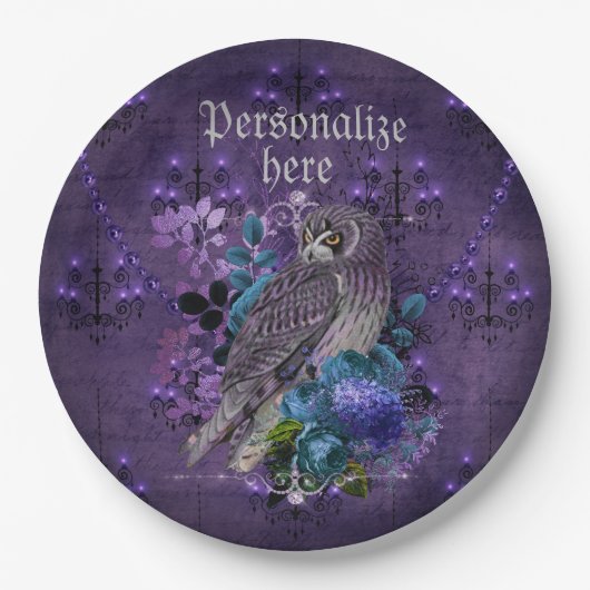 Elegant uil florale kandelaars gothisch papieren bordje (Voorkant)
