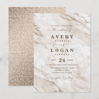 Elegant uit White Beige Marble & Glitter Wedding Kaart
