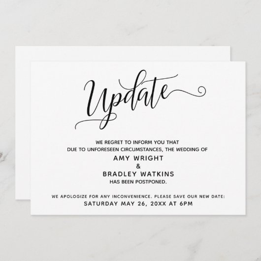 Elegant uitgestelde bruiloft aankondiging update (Voorkant / Achterkant)