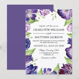 Elegant Ultra Violet Waterverf Tulips Weddenschap Kaart