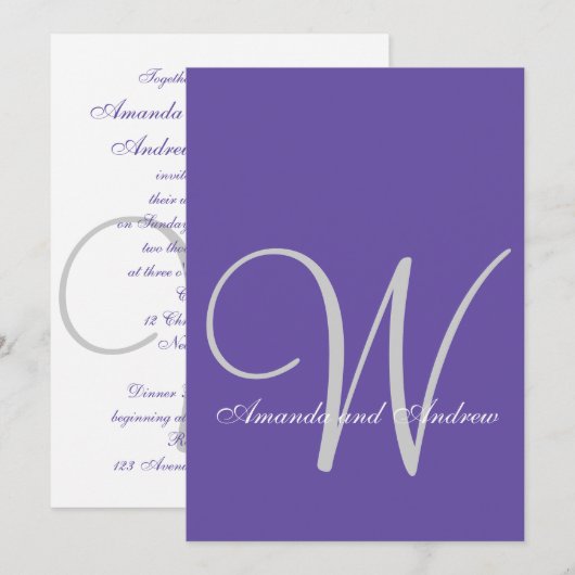 Elegant Ultra Violet Wedding Initiaal Kaart (Voorkant / Achterkant)