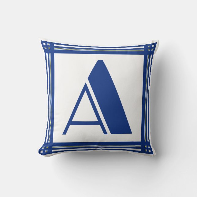 Élégant Un Coussin initial en bleu et blanc (Recto)