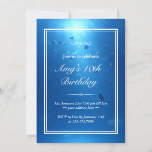 Elegant Underwater Zee Theme Birthday Party Invite Kaart