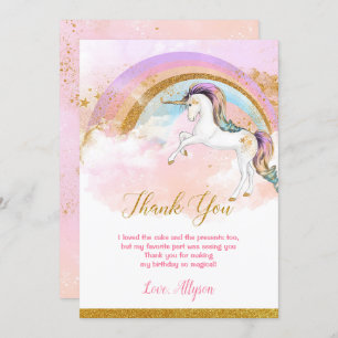 Elegant unicorn bedankt je roze gouden regenboog kaart
