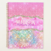 Elegant unicorn roze glitter rhinestone monogram planner (Voorkant)