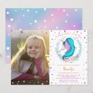 Elegant Unicorn Waterverf Floral Foto van Birthday Kaart