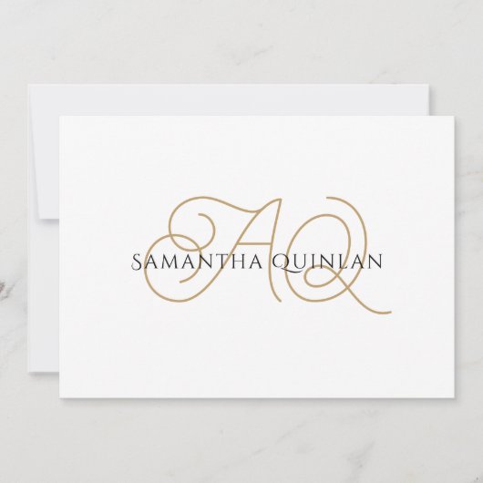 Elegant uniek bloeiend script goud monogram notitiekaartje (Voorkant)