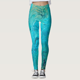 Elegant uniek emerald blauw abstract ontwerp leggings