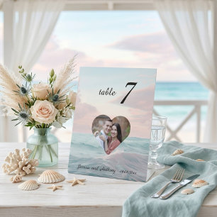 Elegant Uniek Strand Foto Huwelijk Tafelnummer Reclamebord Met Voetstuk