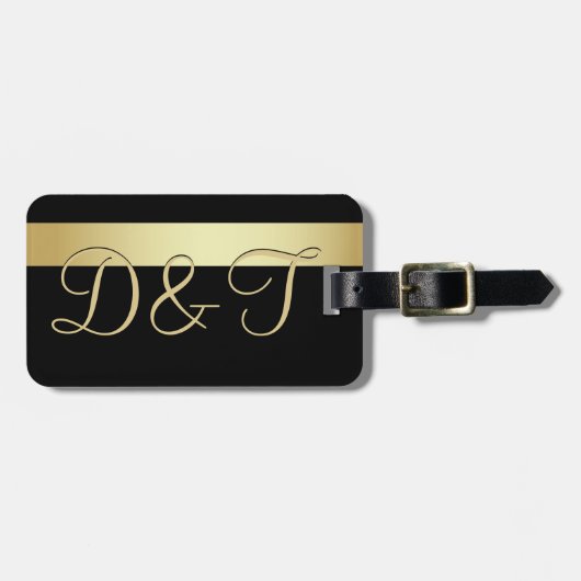 Elegant Unieke Black Gold Monogram Letter Initiaal Bagagelabel (Voorkant horizontaal)