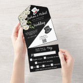 Elegant Unieke Floral & Black All In One Uitnodiging (Afscheurbaar)