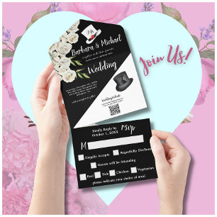 Elegant Unieke Floral & Black All In One Uitnodiging