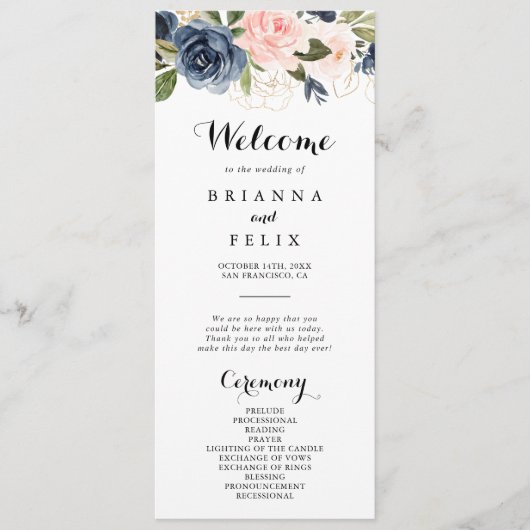 Elegant Unieke Winter Floral Wedding Programme Programma (Voorkant)