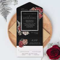 Elegant Unique Red Rose Botanical Weddenschap Blac