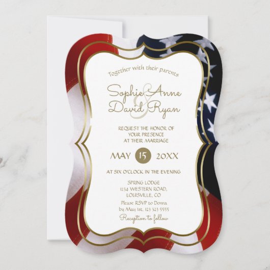 Elégant Unique USA Drapeau Gold Wedding Invitation (Devant)