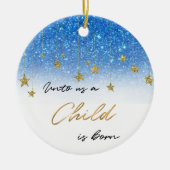 Elegant Unto US Scripts Blue Glitter Kerstmis Keramisch Ornament (Voorkant)