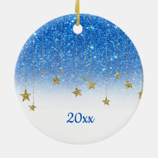 Elegant Unto US Scripts Blue Glitter Kerstmis Keramisch Ornament (Achterkant)