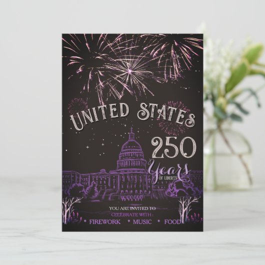 Elegant US 250 Years Firework Purple Capitol Hill Kaart (Staand voorkant)