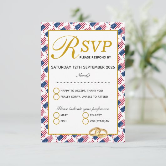 Elegant US AMERICA Bruiloft RSVP Reactie Kaart (Staand voorkant)