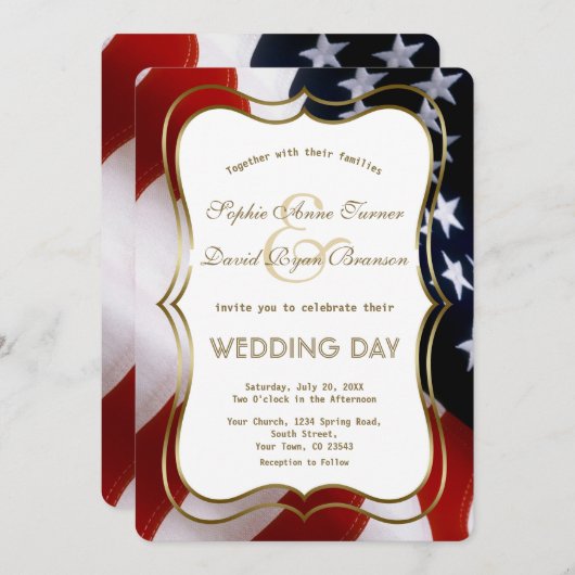 Élégant USA Mariage or  personnalisé Invitation (Devant / Derrière)