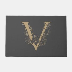 Elegant V Boho Floral Monogram Initiaal Grijs Goud Deurmat
