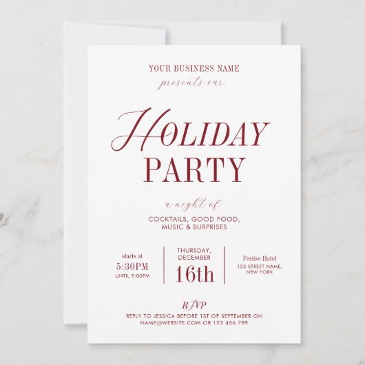 Elegant Vakantie Kantoor Party Zakelijk Kerstfeest Kaart (Voorkant)