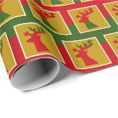 Elegant vakantie rendierpatroon in groen rood goud cadeaupapier (Rol Hoek)