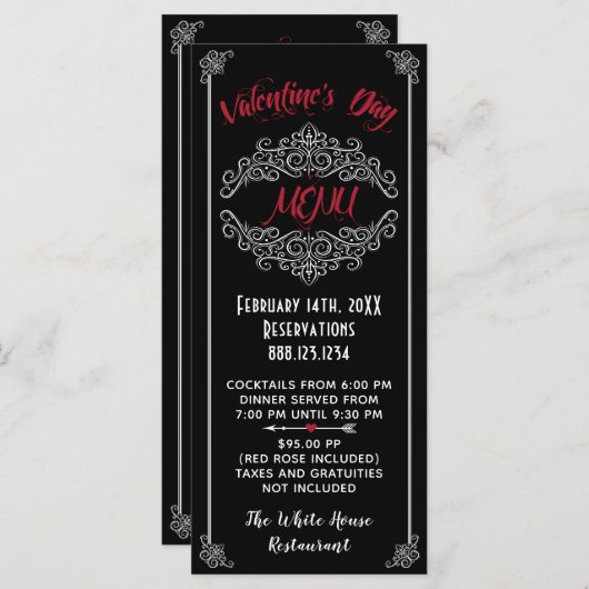 Elegant Valentijnsdag Menu (Voorkant / Achterkant)