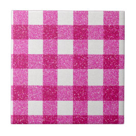 Elegant Valentine Pink Glitter Tartan on White Tegeltje