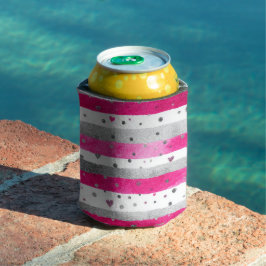 Elegant Valentine Pink Silver Hearts on Striped Blikjeskoeler