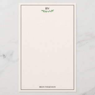 Elegant van White Brown Green Greenery Monogram Briefpapier