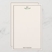 Elegant van White Brown Green Greenery Monogram Briefpapier (Voorkant / Achterkant)