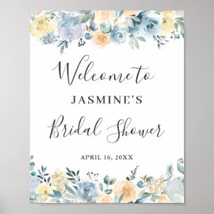 Elegant Vanilla Blue Floral Vrijgezellenfeest Sign Poster