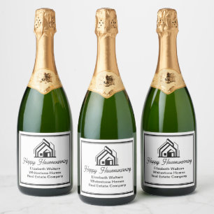 Elegant Vastgoedbedrijf Custom Housewarming Sparkling Wijnetiket
