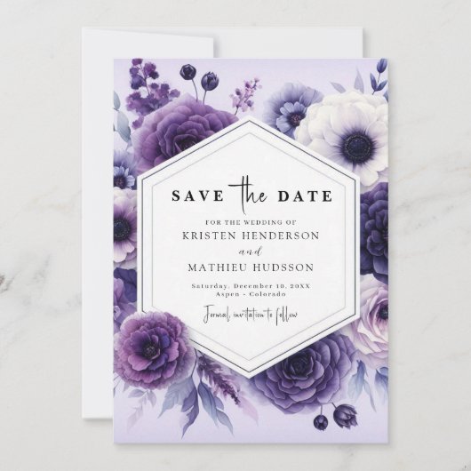 Elegant veld Paarse bloemen bruiloft Save The Date (Voorkant)