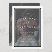 Elegant Velllum White en Black Lijst Foto Weddensc Kaart (Voorkant / Achterkant)