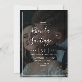 Elegant Vellum Black & White Overlay Photo Wedding Kaart