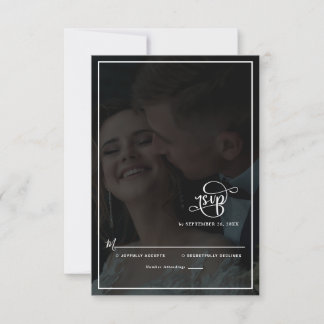 Elegant Vellum Black & White Overlay Photo Wedding RSVP Kaartje