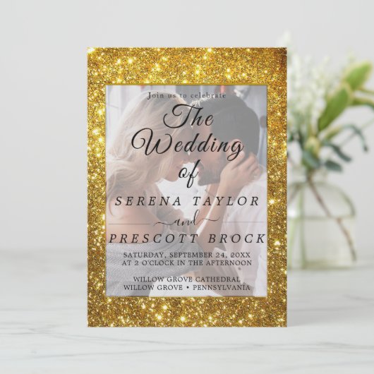 Elegant Vellum Glitter Wedding Invitation Kaart (Staand voorkant)
