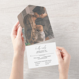 Elegant Vellum Overlay Photo Wedding RSVP All In One Uitnodiging