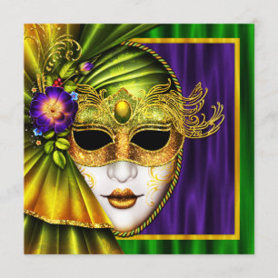 Elegant Venetian Mask Mardi Gras Wedding Kaart