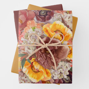 Elegant verbrande oranje roest crèmekleurig bloemm inpakpapier vel