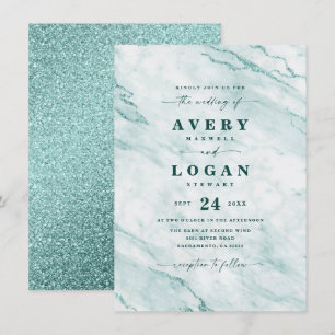 Elegant Verde Groen Marmer & Glitter Bruiloft Kaart