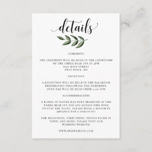Elégant Verdure Détails du Mariage Invitation Inse