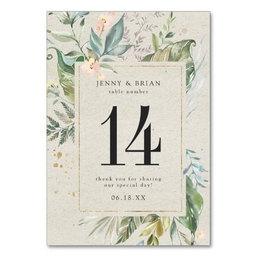 Elégant verdure Or Mariage Numéro de table (Par défaut)